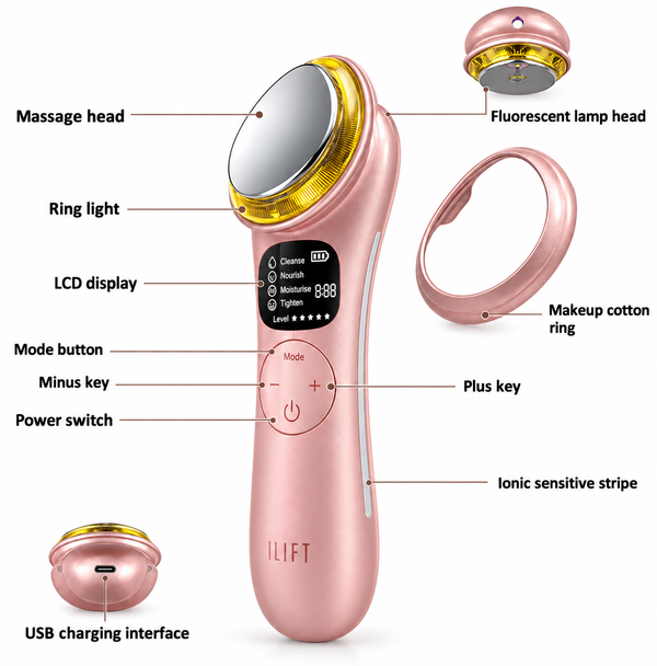ILIFT LED Ionic Beauty Device - Cleansing, Moisturizing & Skin Firming